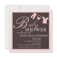 Elegant Baby Shower Clothes Line Pink Invitation