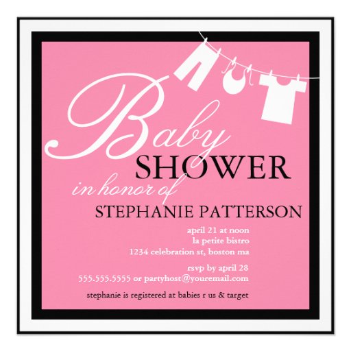 Elegant Baby Shower Clothes Line Pink Invitation