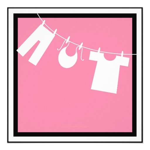 Elegant Baby Shower Clothes Line Pink Invitation
