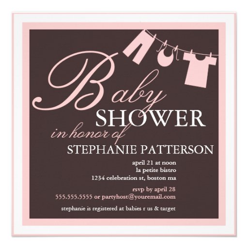 Elegant Baby Shower Clothes Line Pink Invitation