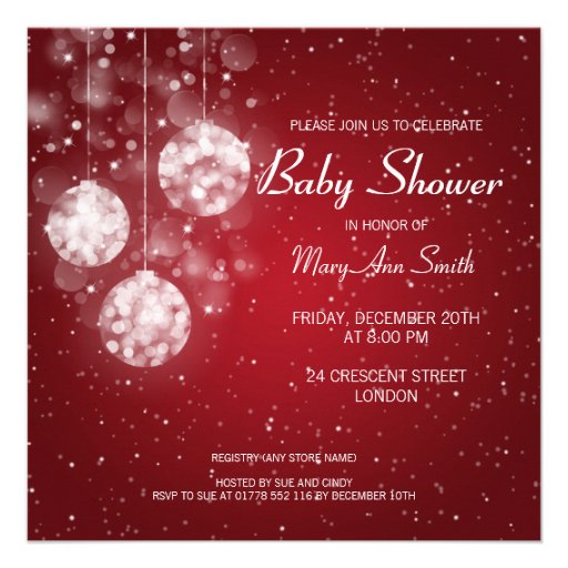 Elegant Baby Shower Festive Baubles Red Custom Invitations