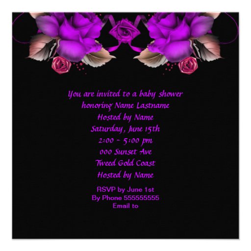 Elegant Baby Shower Girl Purple Pink Rose Flowers Invitations