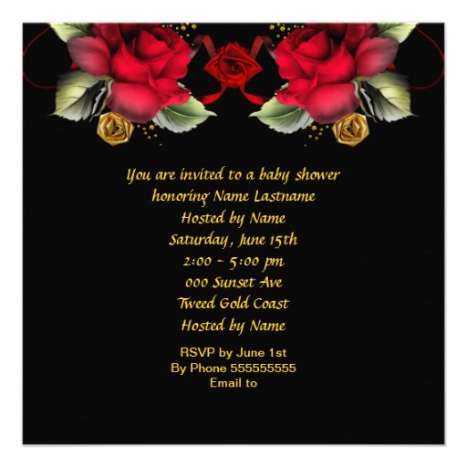 Elegant Baby Shower Girl Red Rose Flowers Announcement