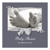 Elegant Baby Shower New Baby Feet With Silver Bow invitations