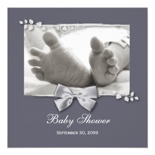 Elegant Baby Shower New Baby Feet With Silver Bow Custom Invites