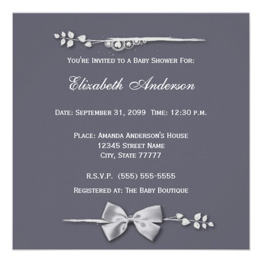 Elegant Baby Shower New Baby Feet With Silver Bow Custom Invites