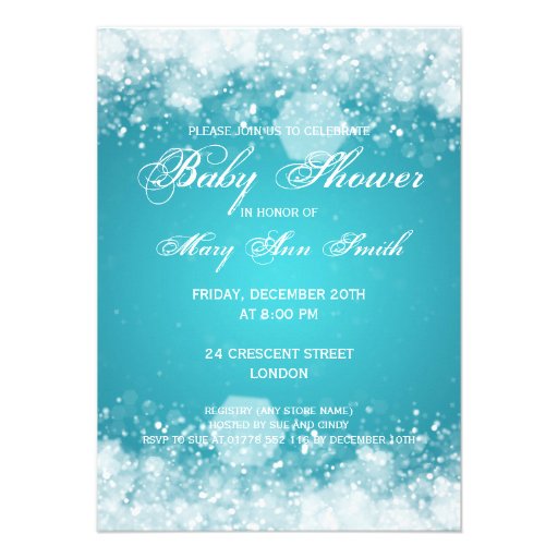 Elegant Baby Shower Night Sparkle Turquoise Personalized Invitations