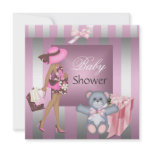 Elegant Baby Shower Pretty Pink Silver Stripe Gift Personalized Announcement