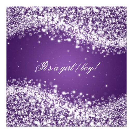 Elegant Baby Shower Sparkling Wave Purple Personalized Announcement