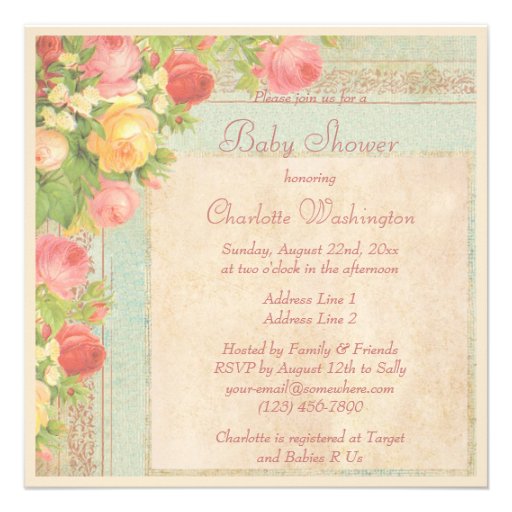 Elegant Baby Shower Vintage Roses Personalized Invites