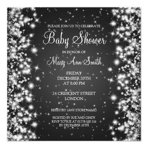 Elegant Baby Shower Winter Sparkle Black Custom Invites