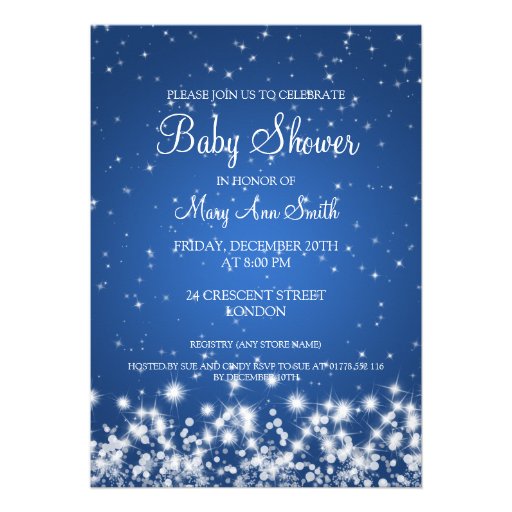 Elegant Baby Shower Winter Sparkle Blue Custom Announcements