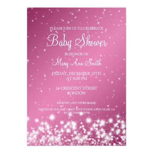 Elegant Baby Shower Winter Sparkle Pink Custom Announcements (front side)