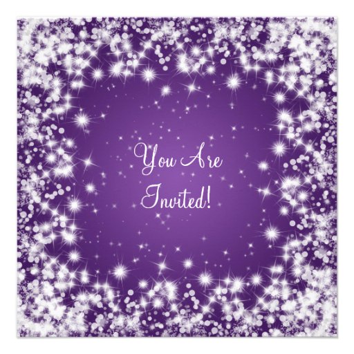 Elegant Baby Shower Winter Sparkle Purple Announcement