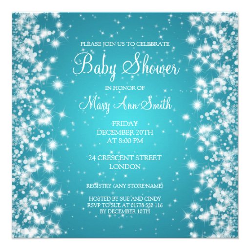 Elegant Baby Shower Winter Sparkle Turquoise Personalized Invite