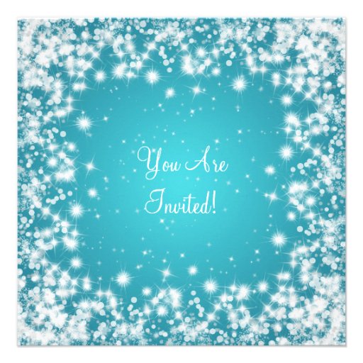 Elegant Baby Shower Winter Sparkle Turquoise Personalized Invite