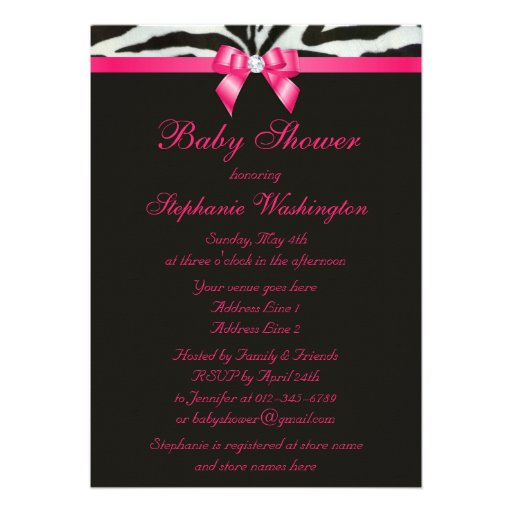 Elegant Baby Shower Zebra Stripes Hot Pink Bow Invitation