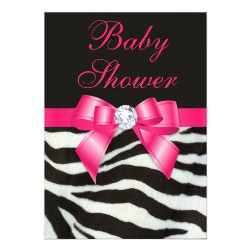 Elegant Baby Shower Zebra Stripes Hot Pink Bow Invitation