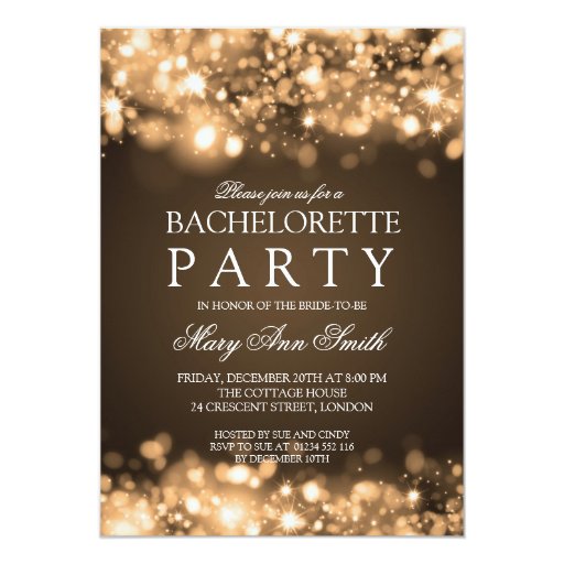 Elegant Bachelorette Party Sparkling Lights Gold Personalized Invitations (front side)