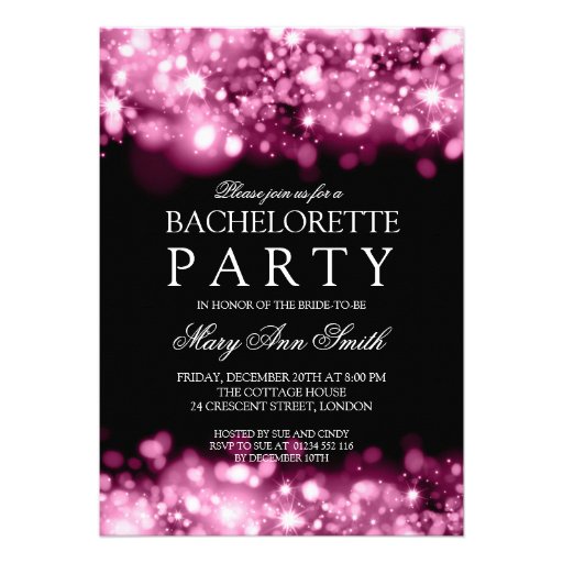Elegant Bachelorette Party Sparkling Lights Pink Personalized Invitations (front side)