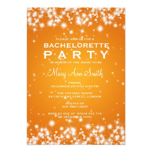 Elegant Bachelorette Party Winter Sparkle Orange Cards