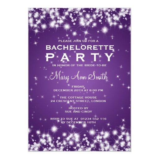 Elegant Bachelorette Party Winter Sparkle Purple Custom Announcements