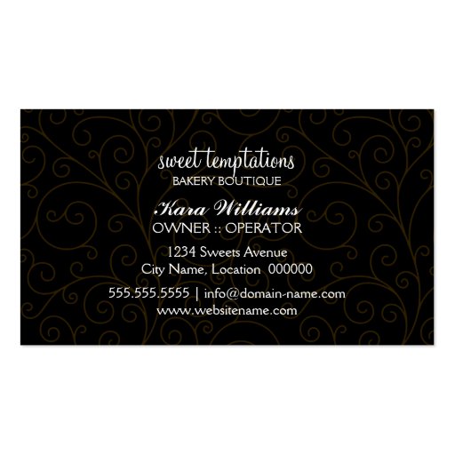 Elegant Bakery Cupcake Business Cards (back side)