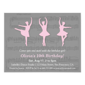 Elegant Ballerina Dance Birthday Party Invitations