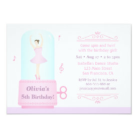 Elegant Ballerina Music Box Girl Birthday Party 4.5x6.25 Paper Invitation Card