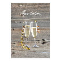 elegant barnwood champagne glass country wedding invite