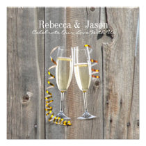 elegant barnwood champagne glass country wedding custom announcement