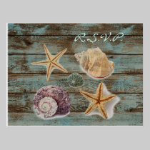 elegant barnwood seashells beach wedding rsvp postcards