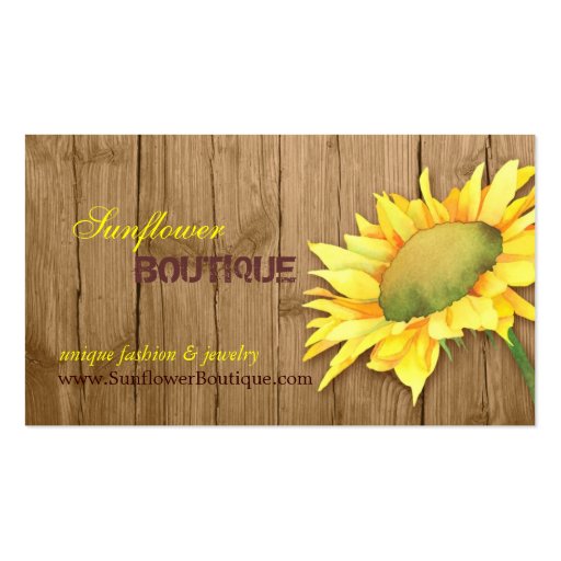 Elegant Barnwood Sunflower Fashion Business Cards (front side)