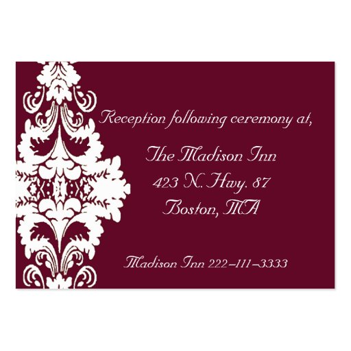 Elegant baroque Wedding enclosure cards Business Cards (front side)