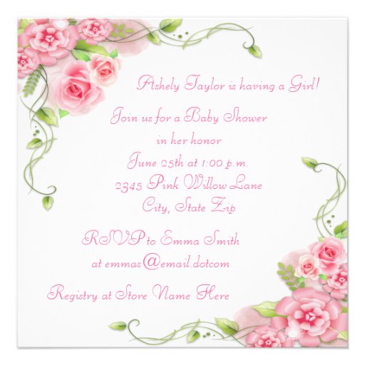 Elegant Bassinet Pink Rose Baby Shower Invitations