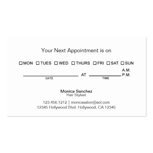 Elegant Beauty Salon Business Card w/ Appointment (back side)
