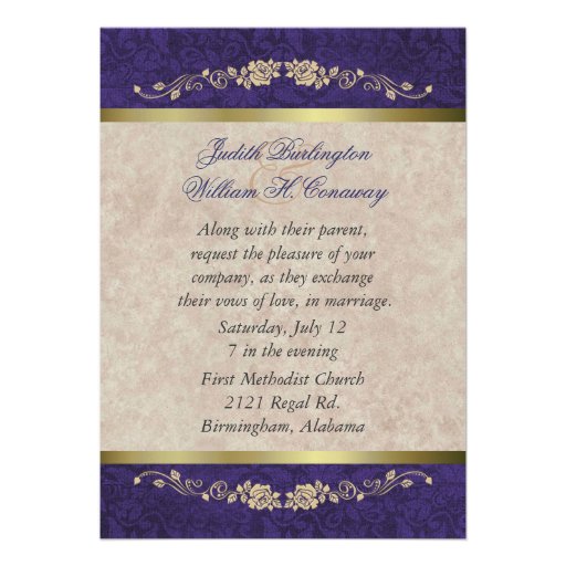 Elegant Beige and Purple Wedding Invitation