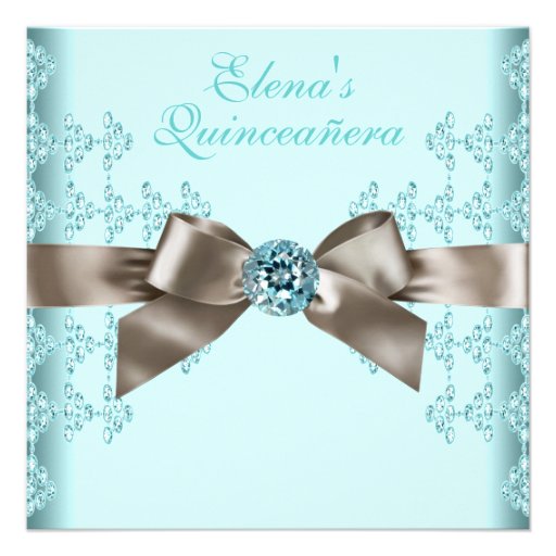 Elegant Beige and Teal Blue Quinceanera Announcements