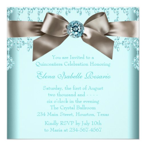 Elegant Beige and Teal Blue Quinceanera Announcements
