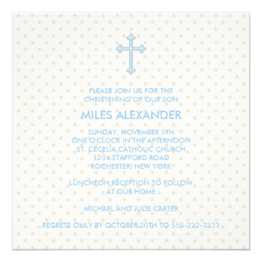 Elegant Beige Blue Cross Boys Christening Invitations