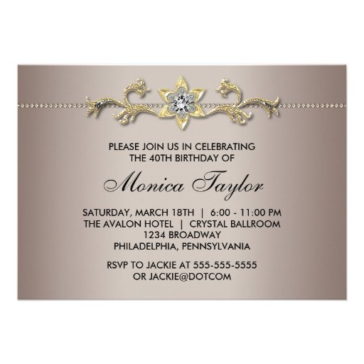 Elegant Beige Gold 40th Birthday Invitation Forty