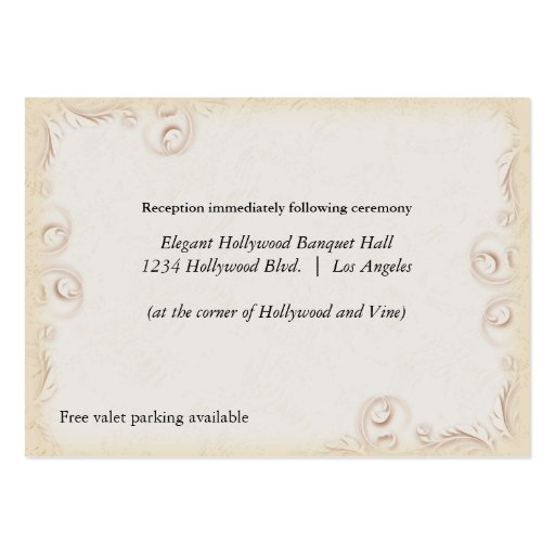 Elegant Beige Scrollwork Wedding Reception Card Business Card Template