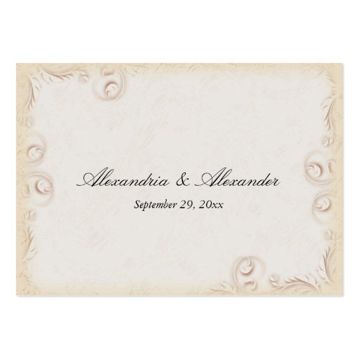 Elegant Beige Scrollwork Wedding Reception Card Business Card Template (back side)