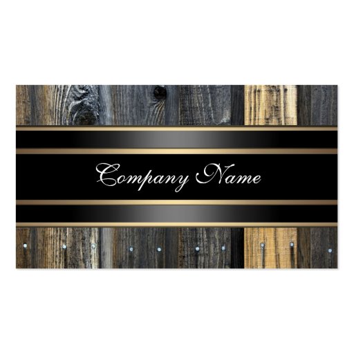 Elegant Beige Wood Look Black Bronze Business Cards (front side)