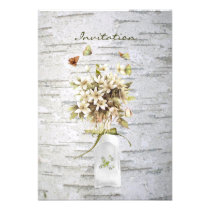 elegant birch tree green floral country wedding custom announcements
