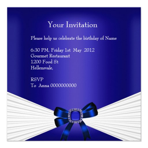 Elegant Birthday Invite Royal Blue Jewel White