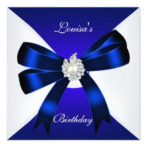 Elegant Birthday Invite Royal Blue Pearl White
