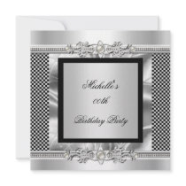 Elegant Birthday Party Art Deco Silver Look Invite