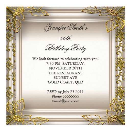 Elegant Birthday Party Beige Cream Damask Invites (front side)