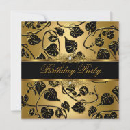 Elegant Birthday Party Black Gold Personalized Announcements